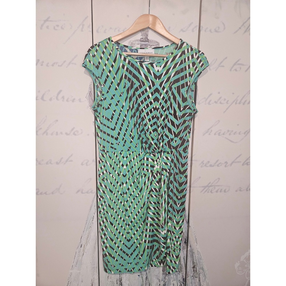 Donna Morgan Womens Green Geometric Chevron Faux Wrap‎ Sheath Dress Size 12